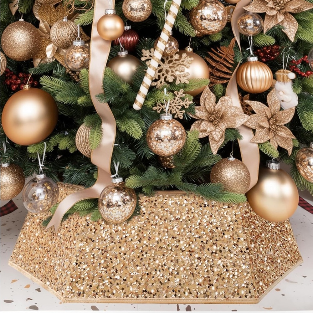 New Gold Holiday Tree Skirt - Picture 5 of 12